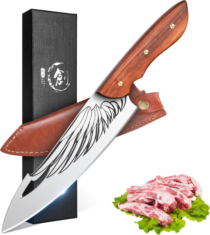 ROCOCO Feather Viking Boning Knife - Cleaver Knife for Meat Cutting Stainless Steel Birthday Gift Men 8.4" - Image 1